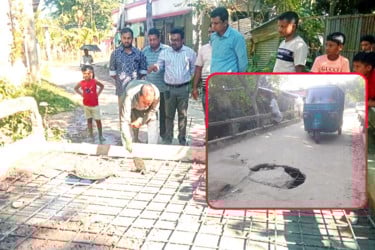 কুলাউড়ায় গোগালি ছড়ার ব্রিজে মেরামত কাজ শুরু