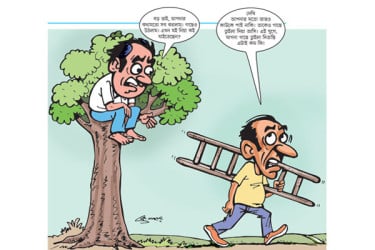 গাছে তুলে কাড়ছে মই