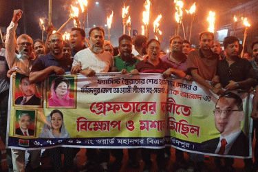 একে আজাদের গ্রেফতারের দাবিতে ফরিদপুরে বিএনপির মশাল মিছিল
