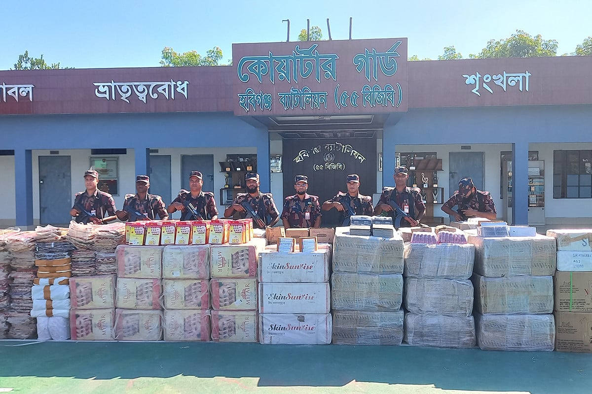 হবিগঞ্জে সাড়ে তিন কোটি টাকার ভারতীয় চোরাচালান পণ্য জব্দ