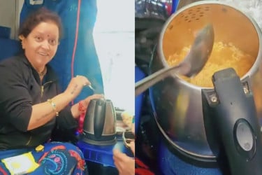 চলন্ত ট্রেনে কেটলিতে নুডলস রান্নাকে করে বিপাকে ভারতীয় নারী!