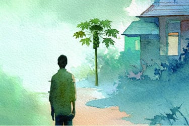 জাসরিয়া এবং একটি পেঁপে গাছ