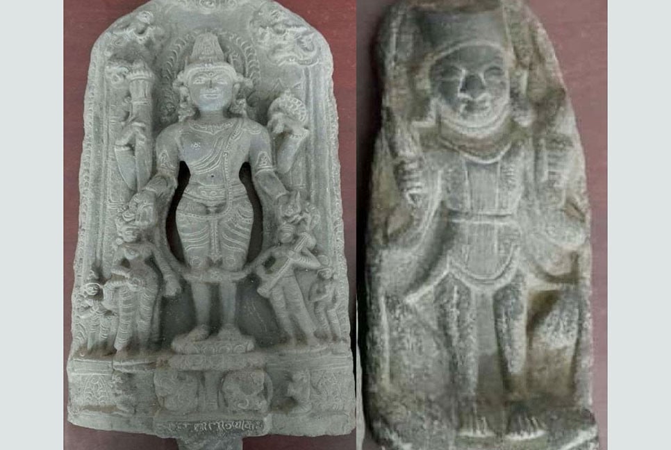 বগুড়ায় কষ্টি পাথরের বিষ্ণুমূর্তি উদ্ধার