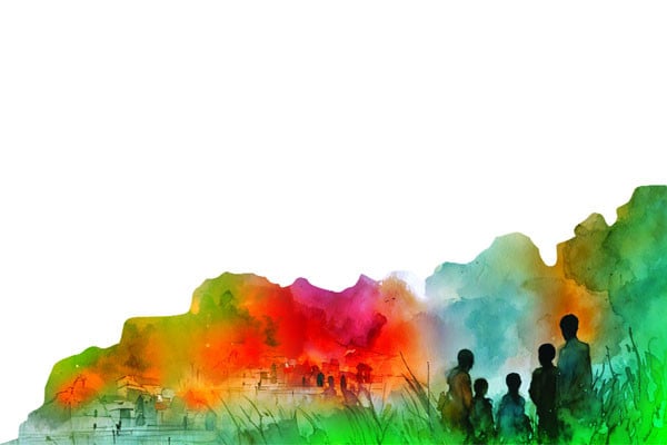 লাল সূর্য, সবুজ ঘাসের গালিচা