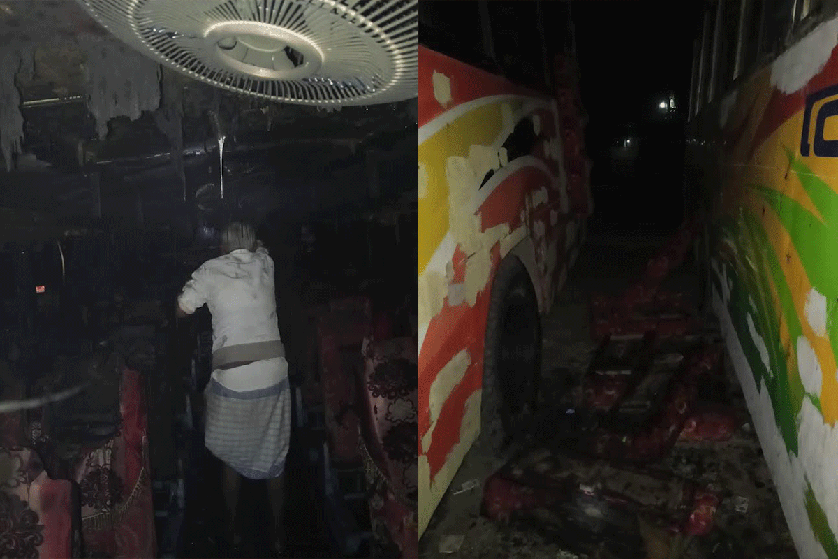 নোয়াখালীতে টার্মিনালে থাকা বাসে আগুন