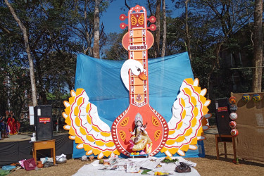 সরস্বতী পূজা মণ্ডপে সেজেছে শাবিপ্রবি