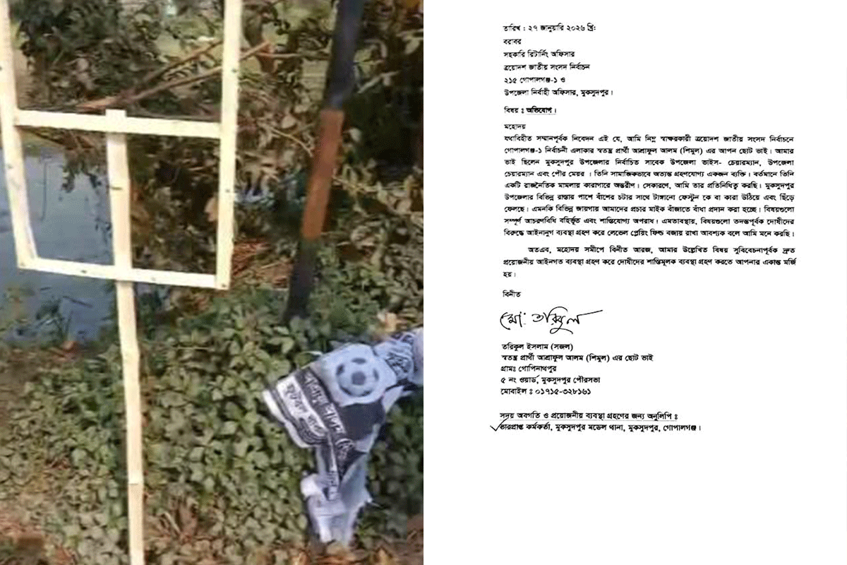 গোপালগঞ্জে স্বতন্ত্র প্রার্থীর ব্যানার-ফেস্টুন ছিঁড়ে ফেলার অভিযোগ