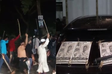 হাতিয়ায় হান্নান মাসউদের লাঠি মিছিল, বিএনপি প্রার্থীর গাড়িতে হামলা