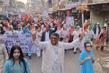 জয়পুরহাট-১ আসনে ধানের শীষের গণমিছিলে মানুষের ঢল