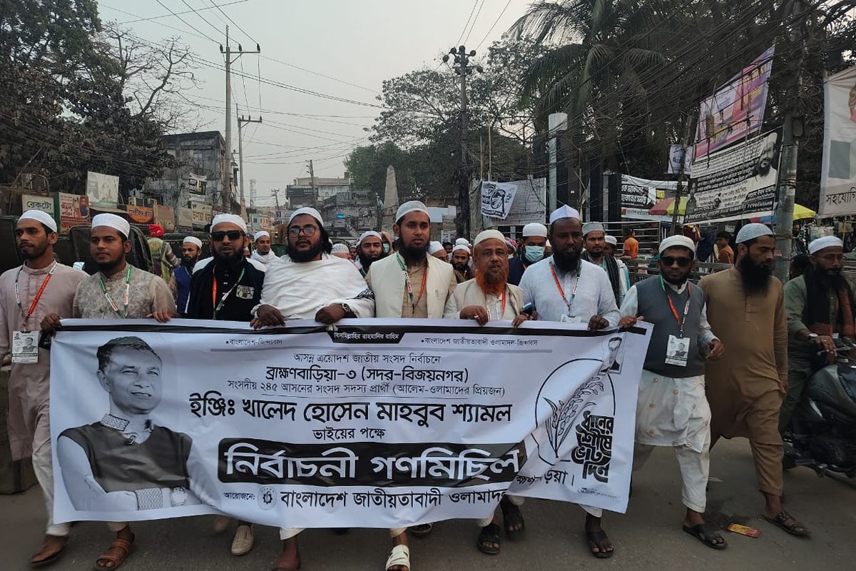 ব্রাহ্মণবাড়িয়া-৩ আসনে ধানের শীষের সমর্থনে জাতীয়তাবাদী ওলামাদলের গণমিছিল