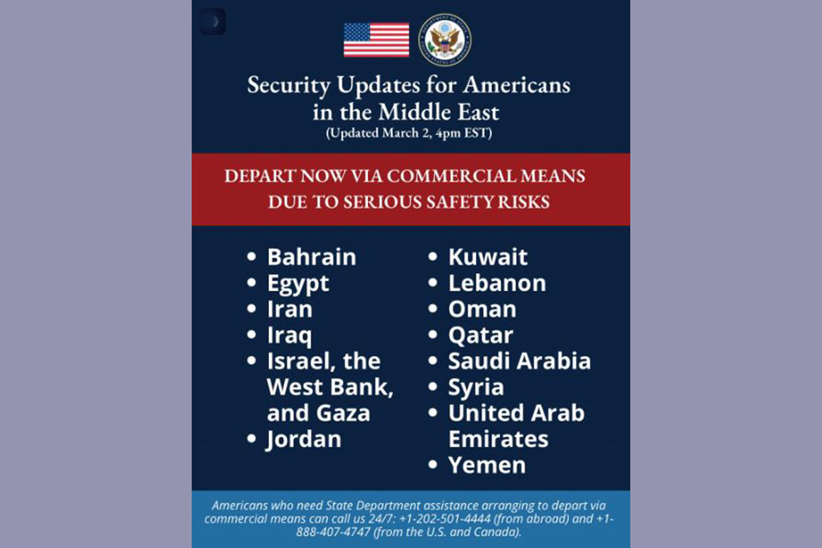 মার্কিনিদের এখনই মধ্যপ্রাচ্যের ১৫ দেশ ছাড়ার নির্দেশ