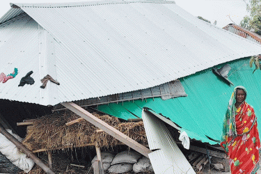 লালমনিরহাটে ঝড় ও শিলাবৃষ্টিতে লণ্ডভণ্ড একাধিক গ্রাম