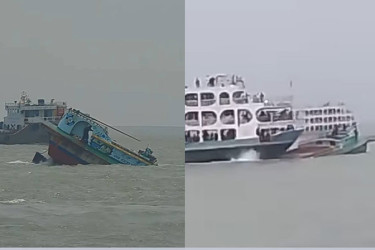 মেঘনা নদীতে লঞ্চের সাথে সংঘর্ষে বাল্কহেড ডুবি
