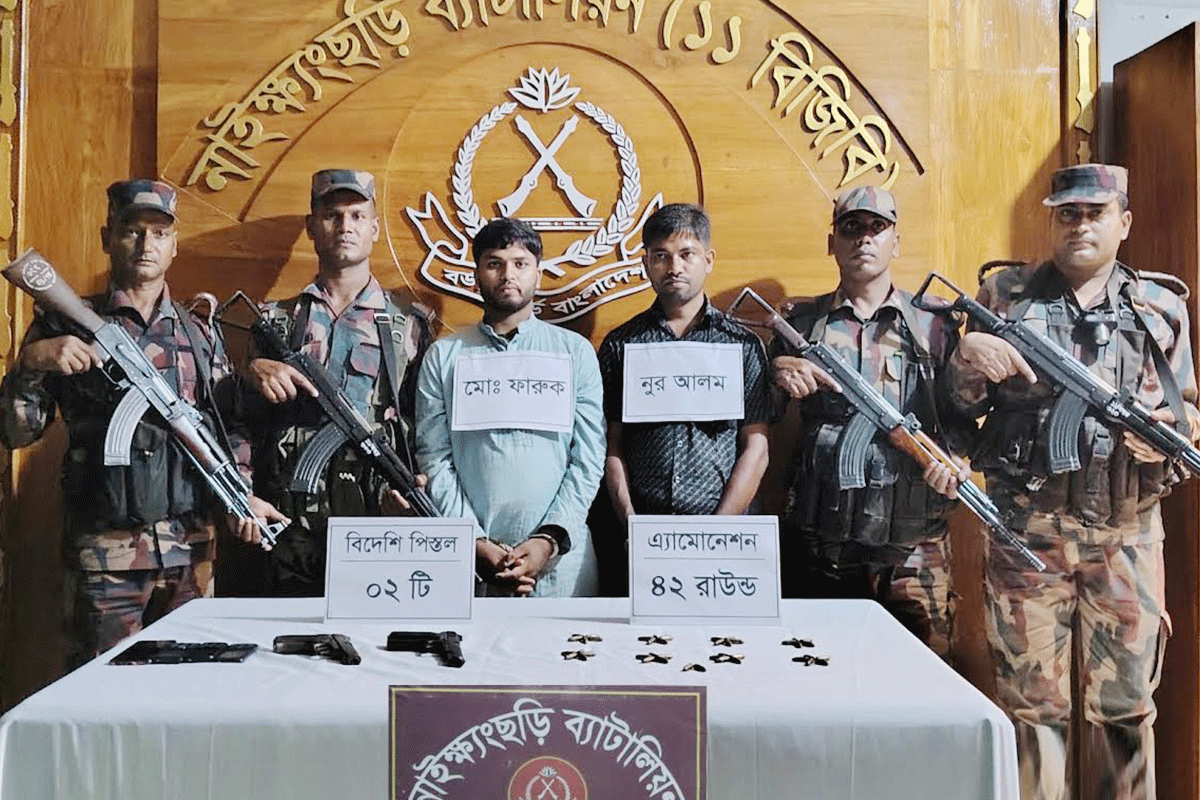 ২০ হাজার টাকার বিনিময়ে ‘আয়াতুল্লাহ’ নামে একজনের নির্দেশে পিস্তল-গুলি বহন করছিলেন তারা