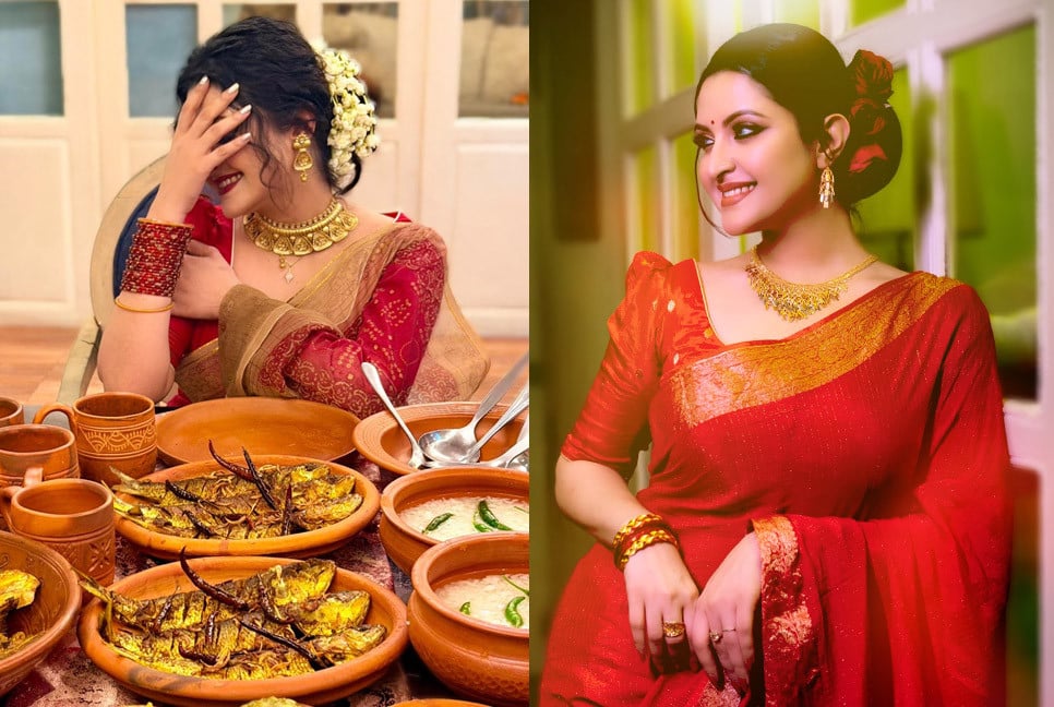 মায়ের শাড়িতে বৈশাখের স্মৃতি, সন্তানদের ঘিরে আবেগঘন পরীমণি