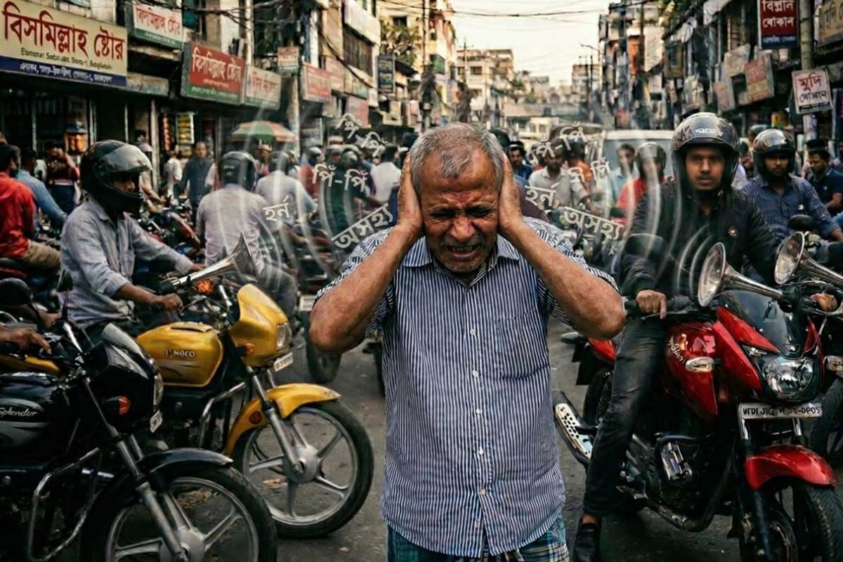 মোটরসাইকেলের সাইলেন্সার ও হাইড্রোলিক হর্নে কান ঝালাপালা