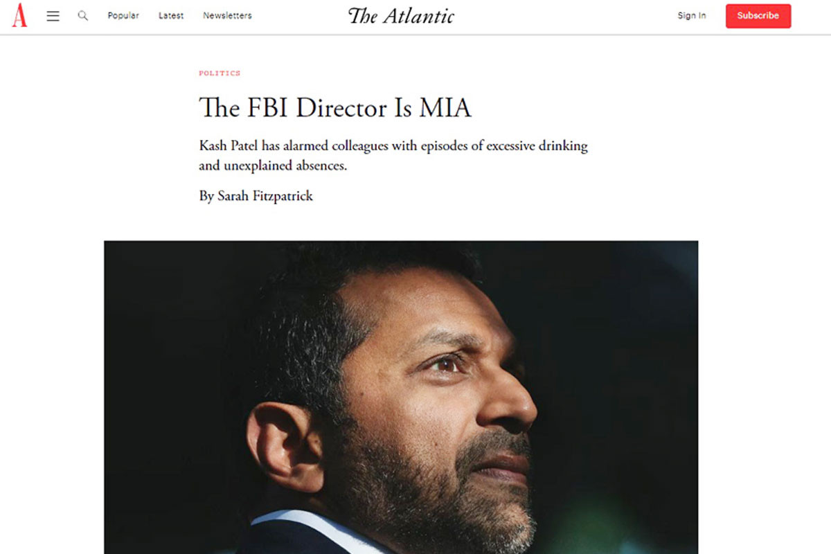 দ্য আটলান্টিকের বিরুদ্ধে কাশ প্যাটেলের ২৫ কোটি ডলারের মামলা