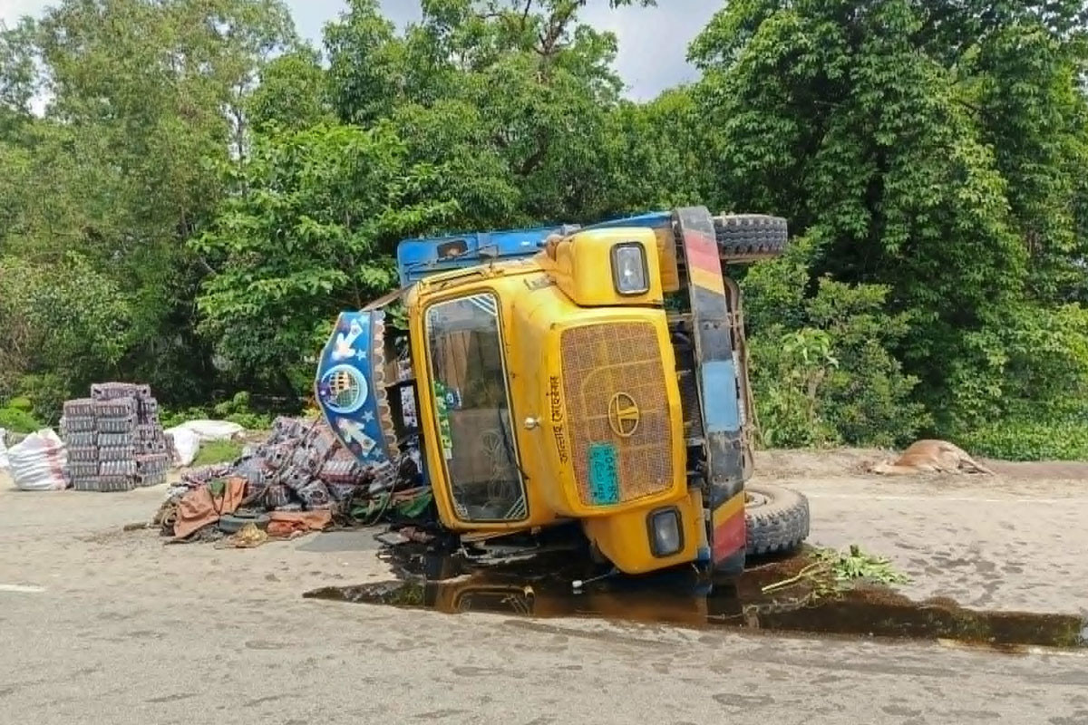 গরু বাঁচাতে গিয়ে ট্রাক উল্টে নিহত ১, আহত ২