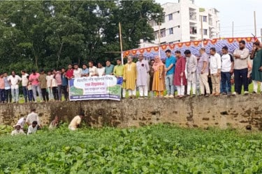 নাব্যতা ফিরিয়ে আনতে কাঁচামাটিয়া নদী থেকে কচুরিপানা অপসারণের উদ্যোগ