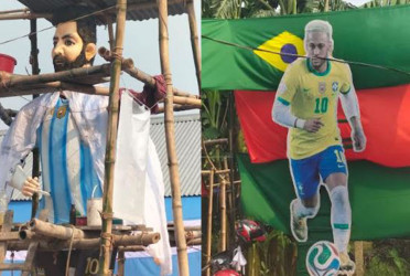মেসির ১৬ ফুটের ভাস্কর্য আর নেইমারের প্রতিকৃতি ঘিরে গোপালগঞ্জে উচ্ছ্বাস