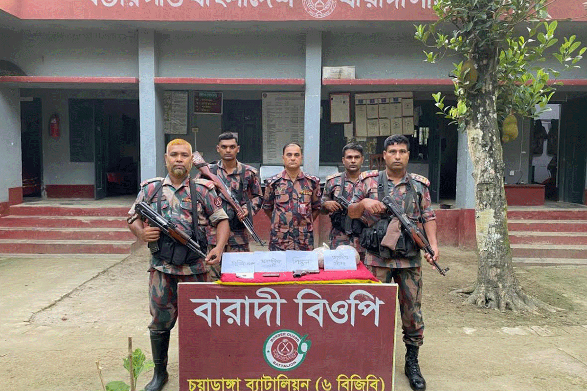 সীমান্তে বিদেশি পিস্তল, গুলি ও গাঁজা উদ্ধার