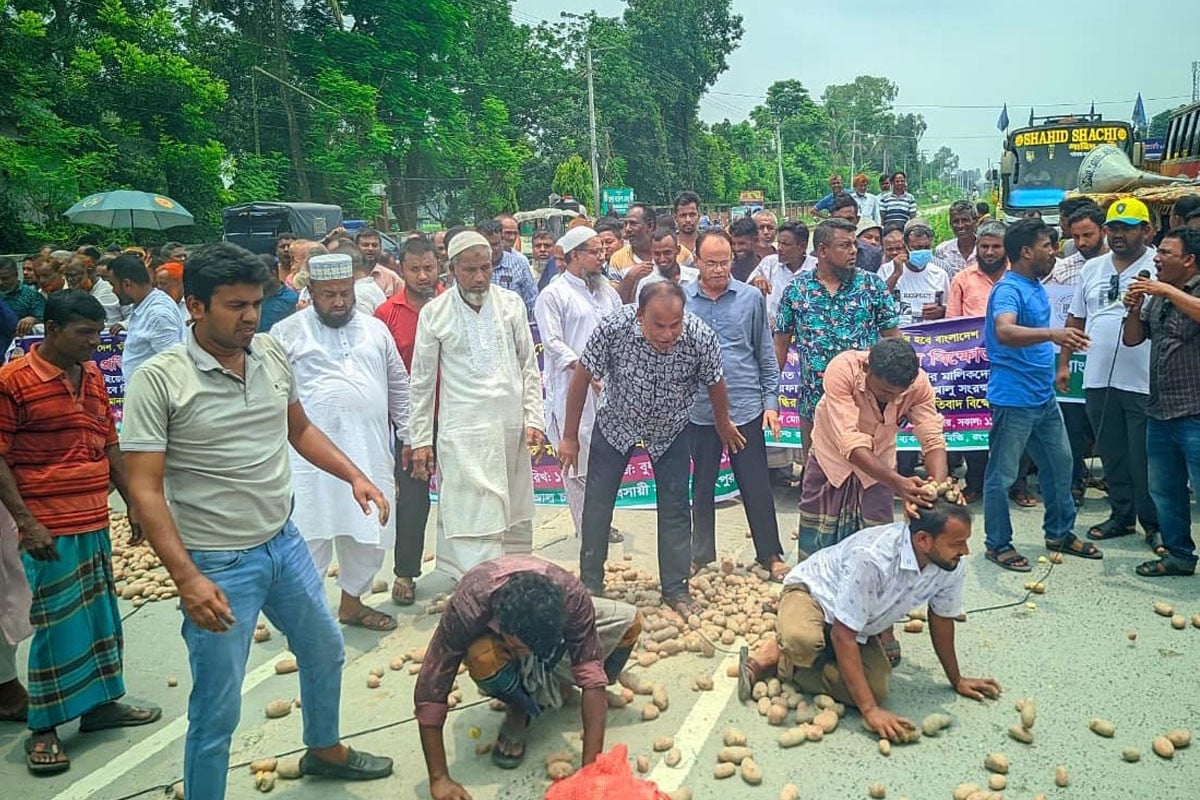 সড়কে আলু ছিটিয়ে মহাসড়ক অবরোধ করলেন রংপুরের চাষিরা