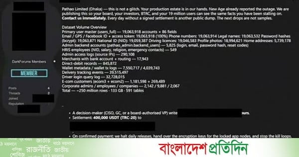 পাঠাওয়ের ১ কোটি ৯০ লাখ গ্রাহকের তথ্য চুরির দাবি